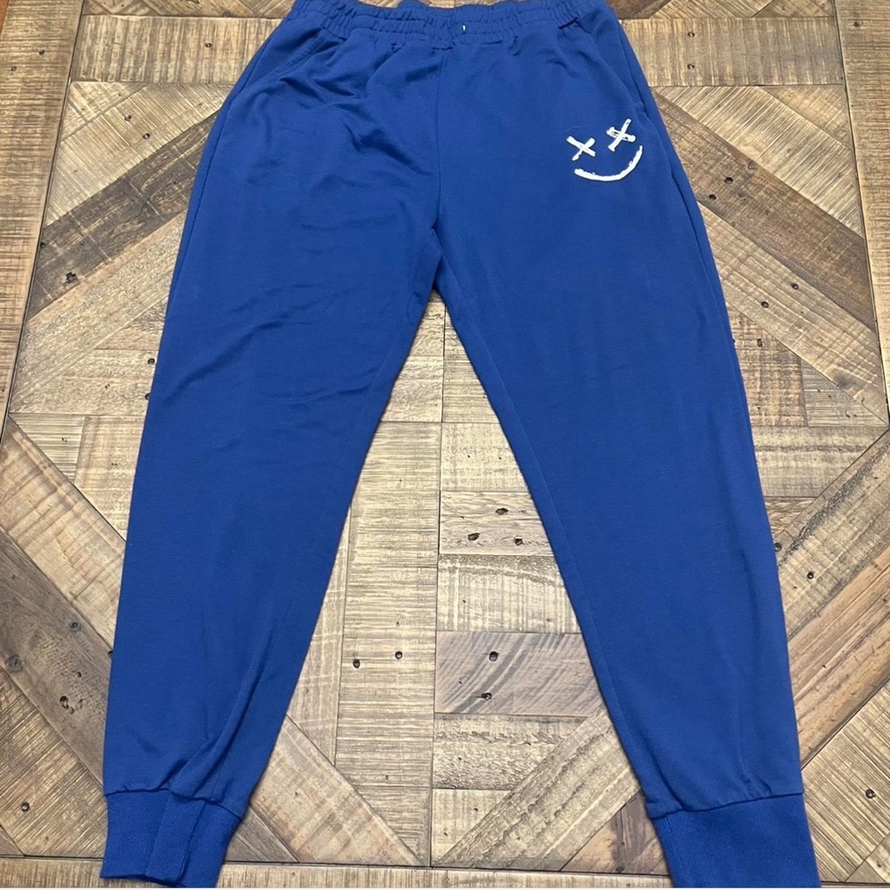 Men's Navy Joggers with Smiley Design